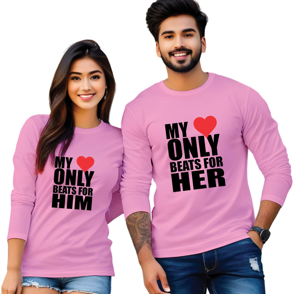Full Sleeve Beats Printed Couple T Shirt
