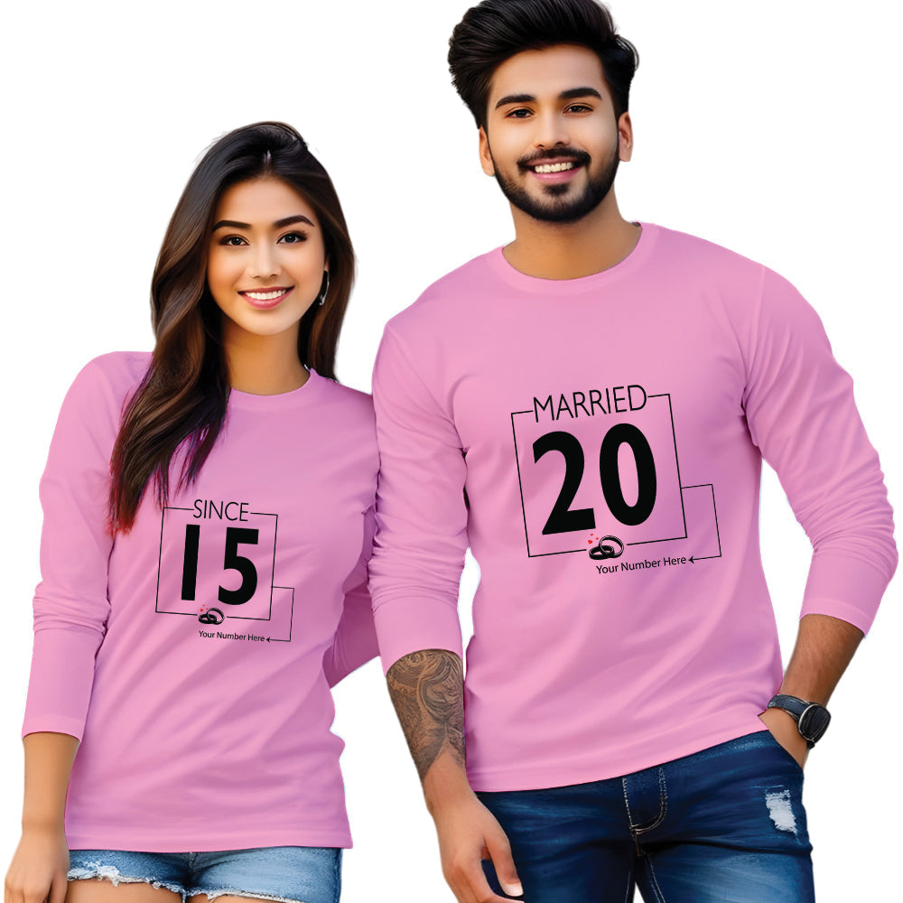 Married 20 & Since 15 Print Full Sleeve Couple T Shirt