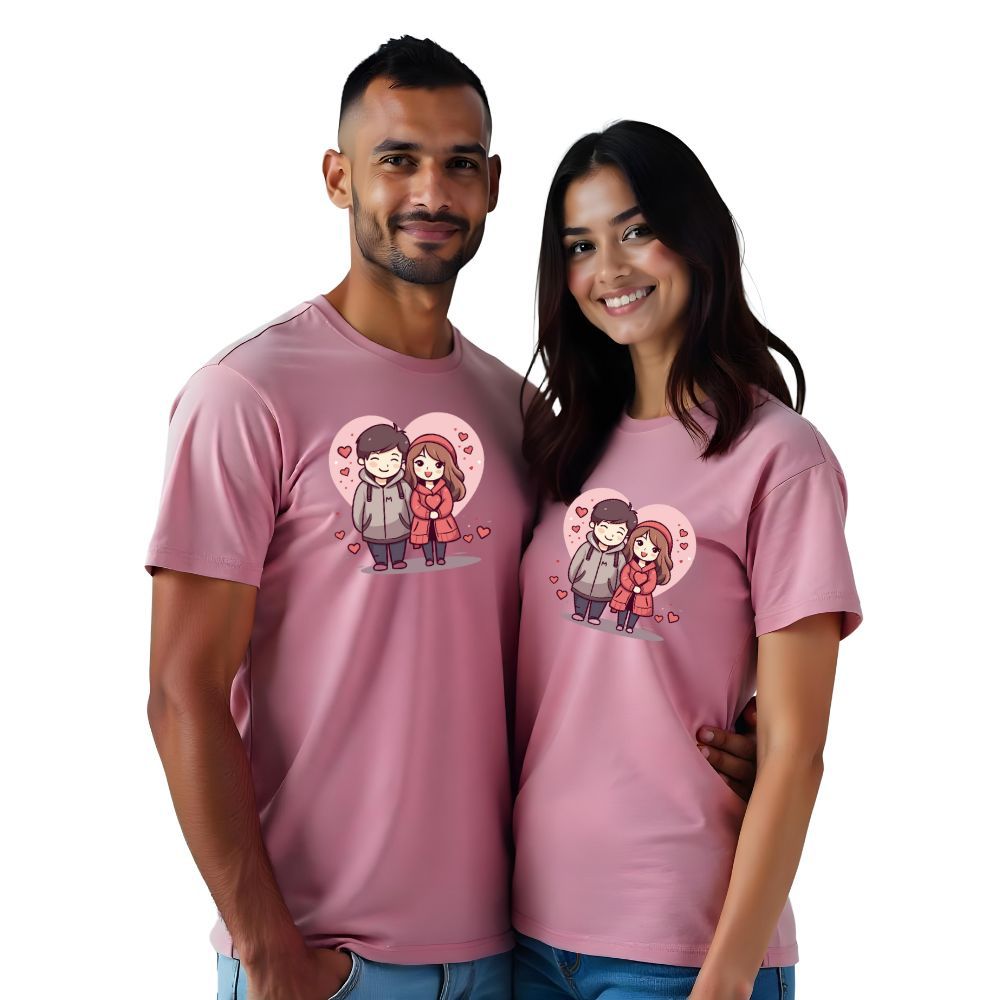 Cute Animated Couple Printed Customisable Couple Tshirts