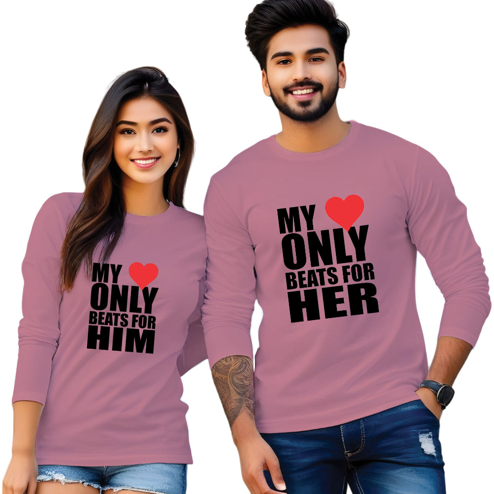 Full Sleeve Beats Printed Couple T Shirt
