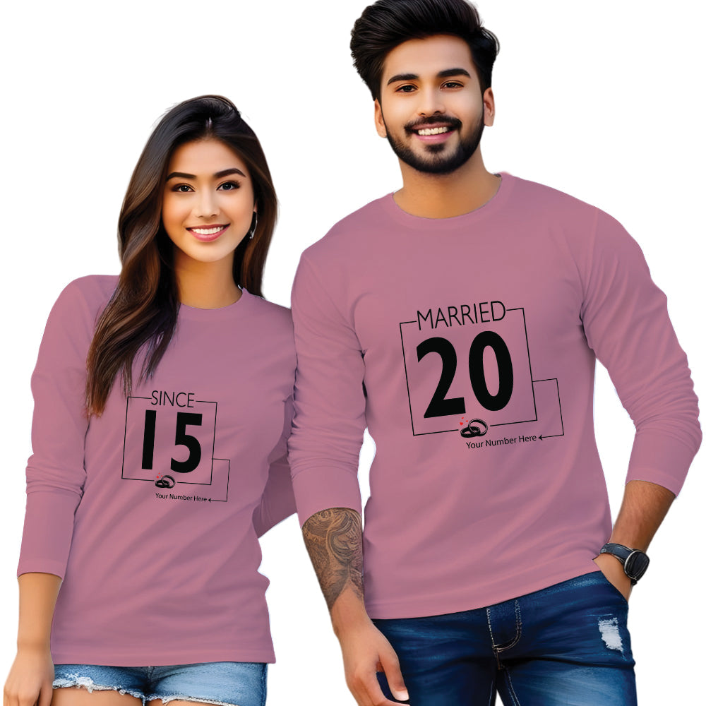 Married 20 & Since 15 Print Full Sleeve Couple T Shirt