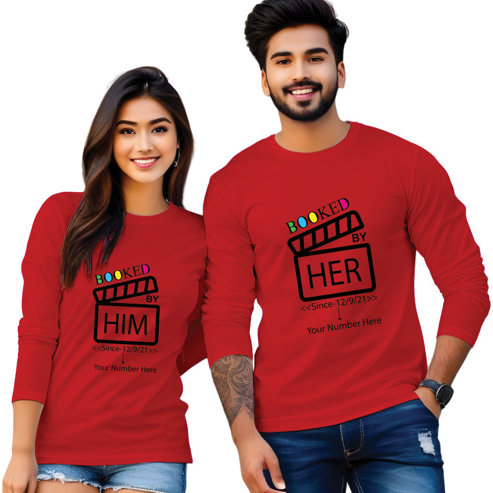 Booked by Him & Her Printed Couple Full Sleeve T Shirt