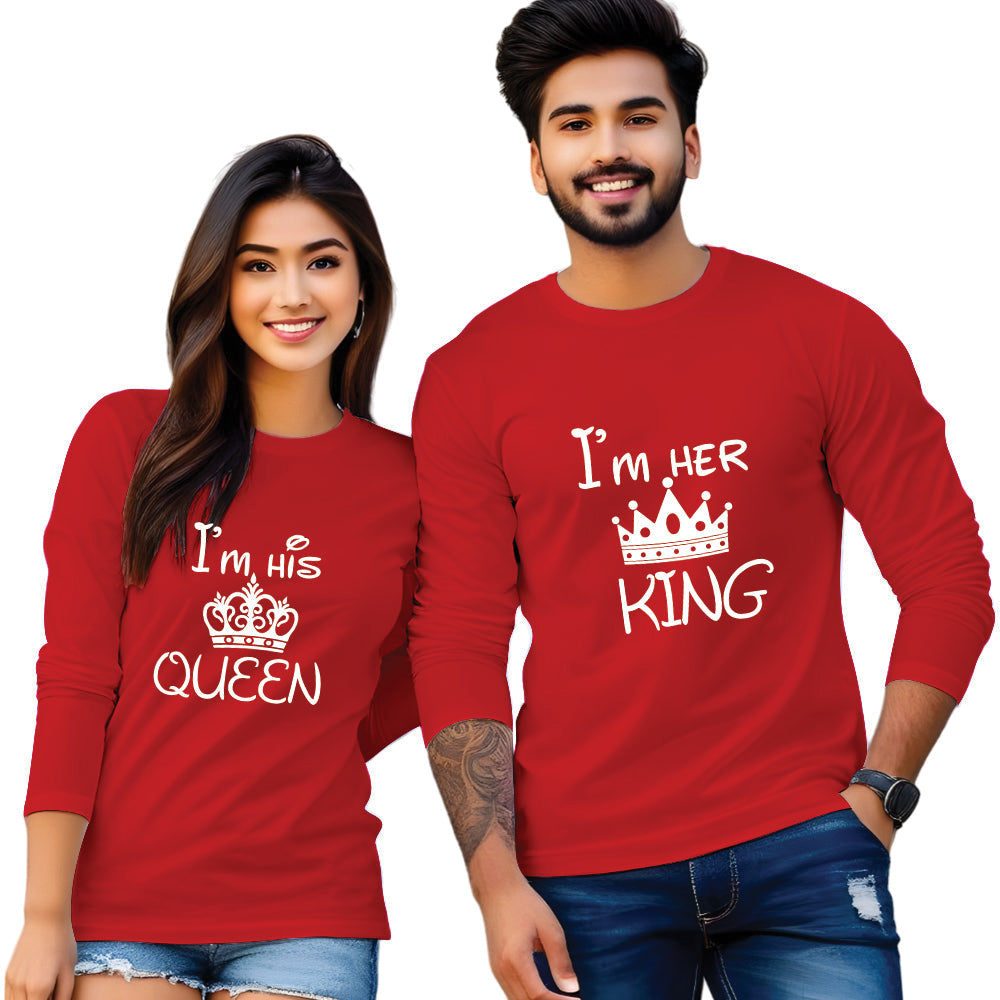 Couples King Queen Full Sleeve Printed T Shirt