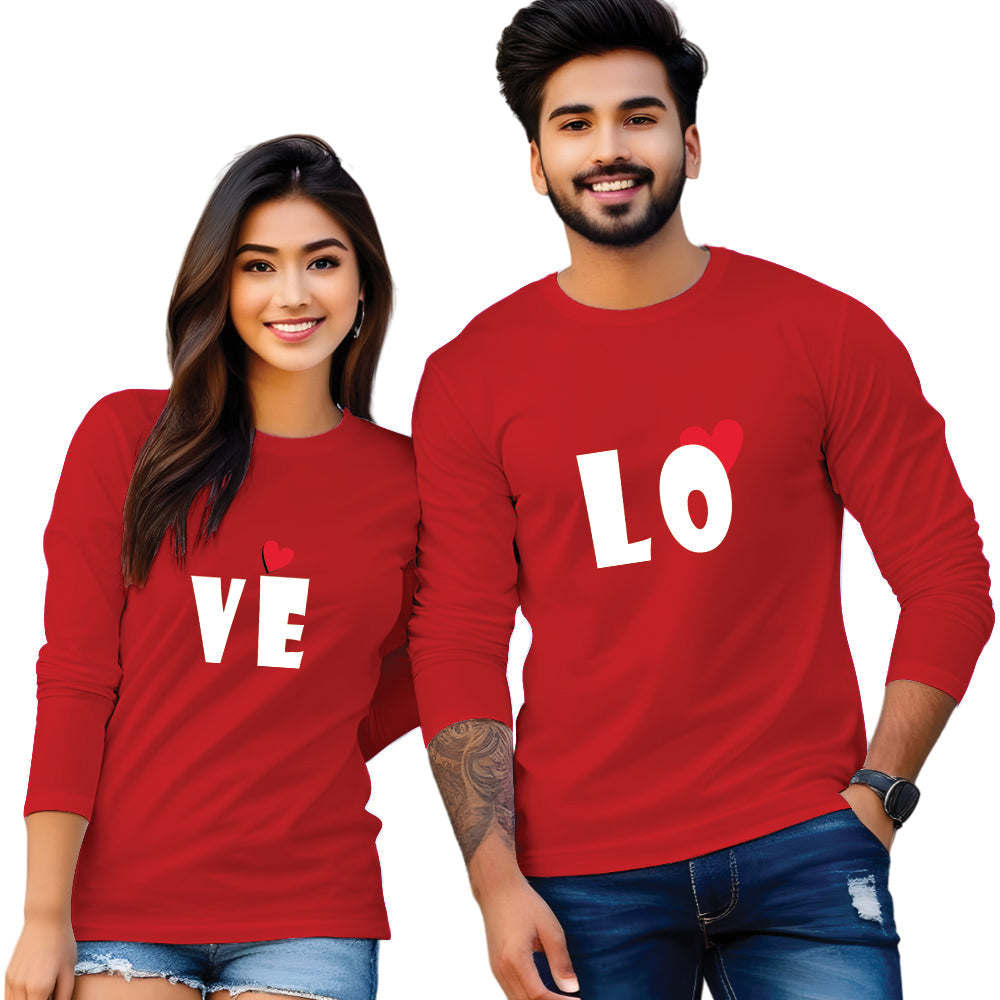 Full Sleeve Love Print Couple T Shirt