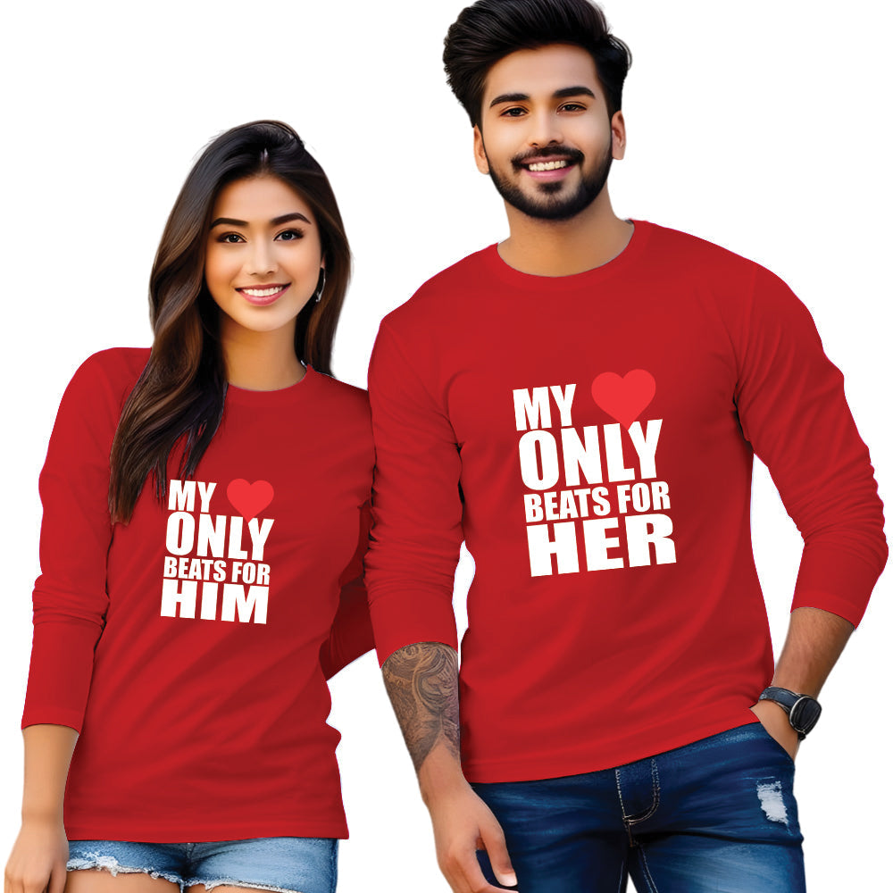 Full Sleeve Beats Printed Couple T Shirt