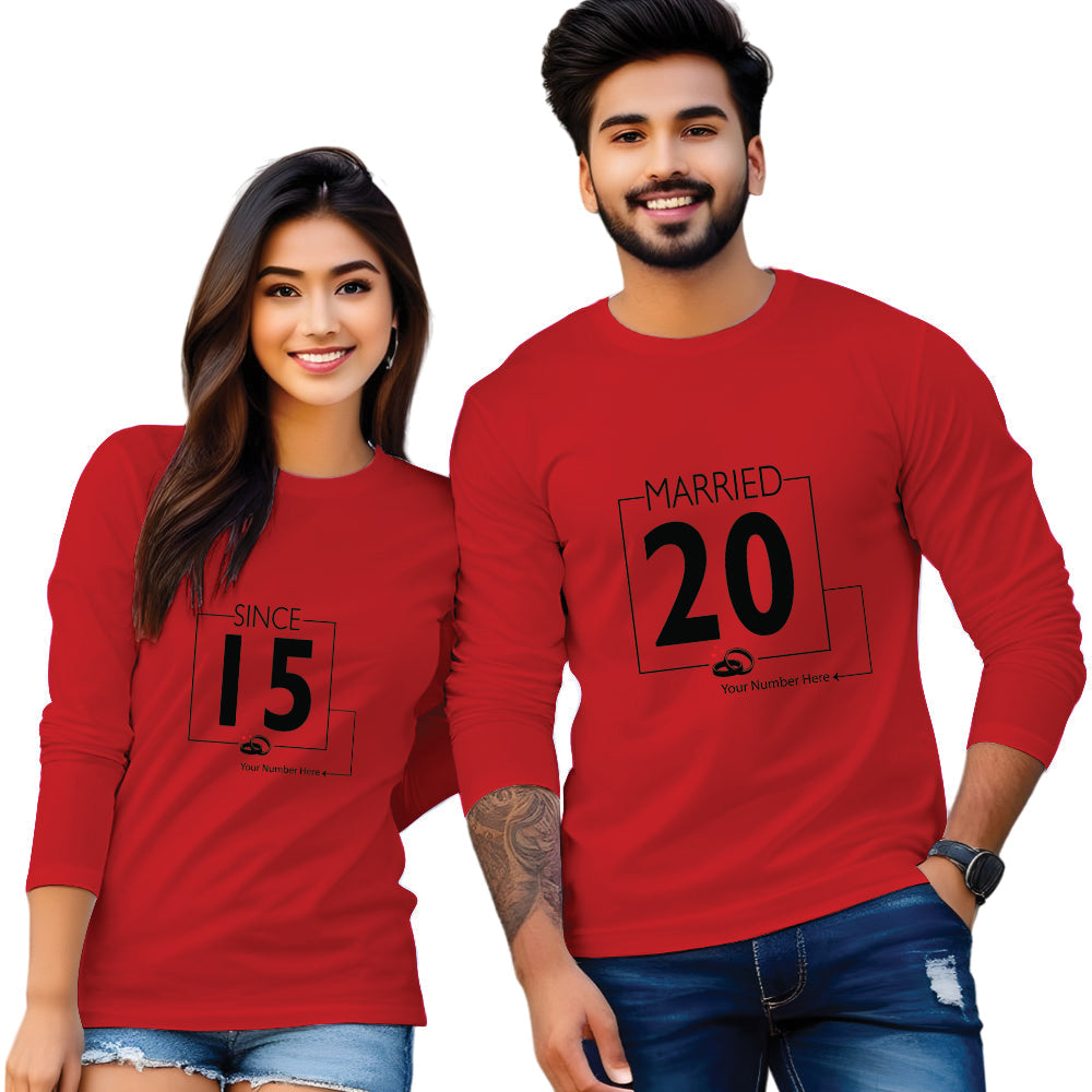 Married 20 & Since 15 Print Full Sleeve Couple T Shirt