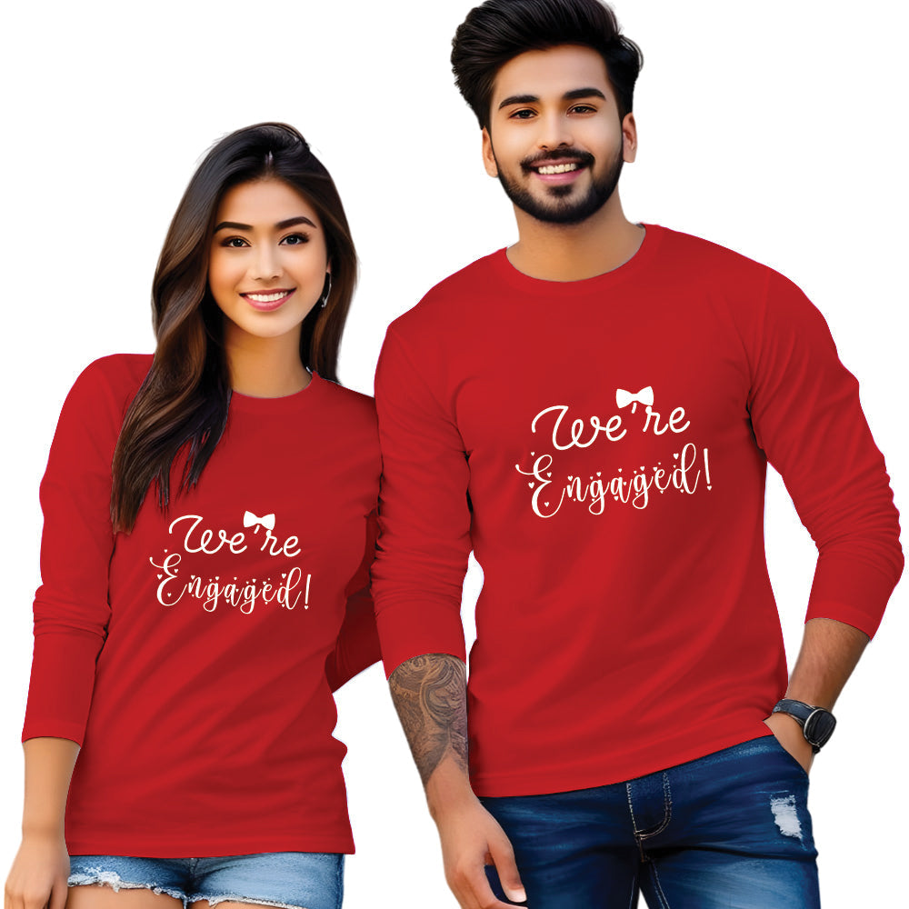 We Are Engaged Full Sleeve Printed Couple T-Shirt
