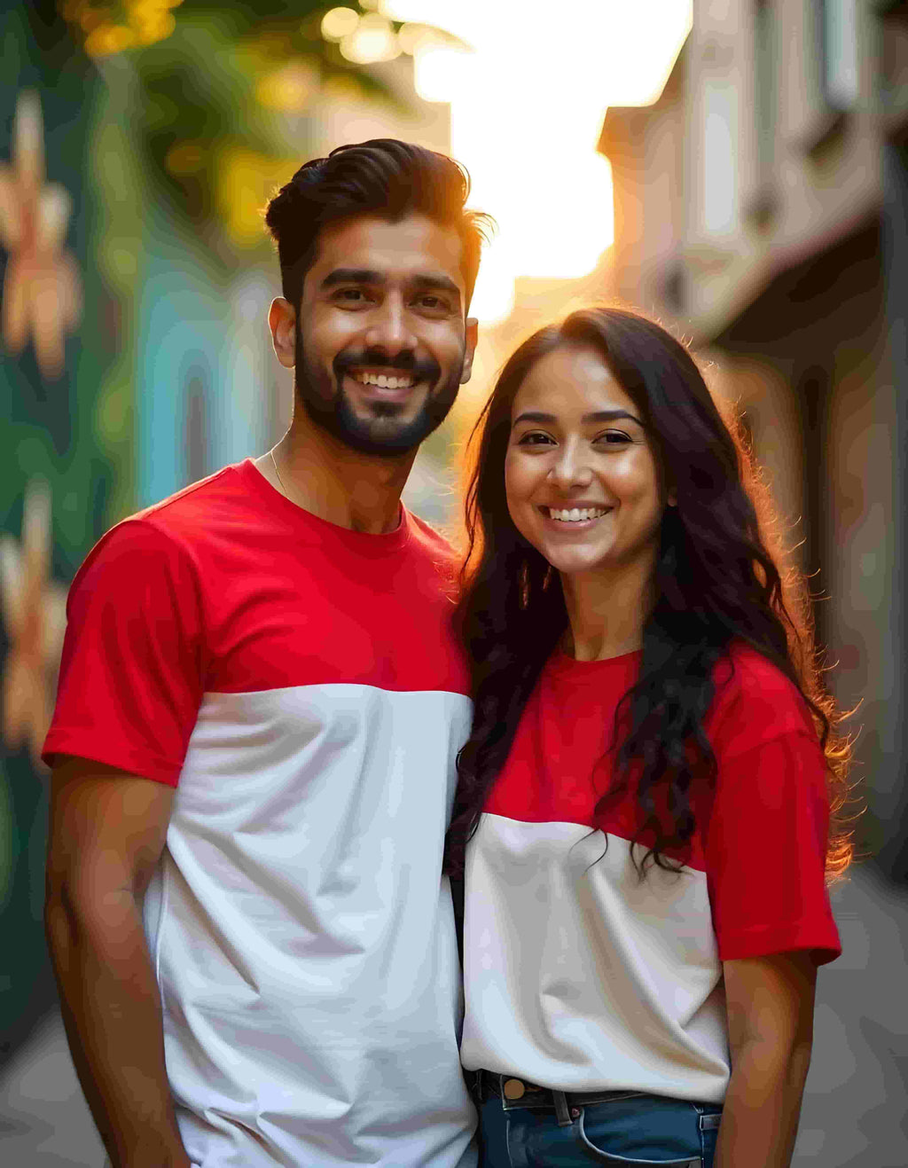 Red-White Couple Color Block Tshirts