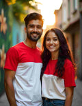 Red-White Couple Color Block Tshirts
