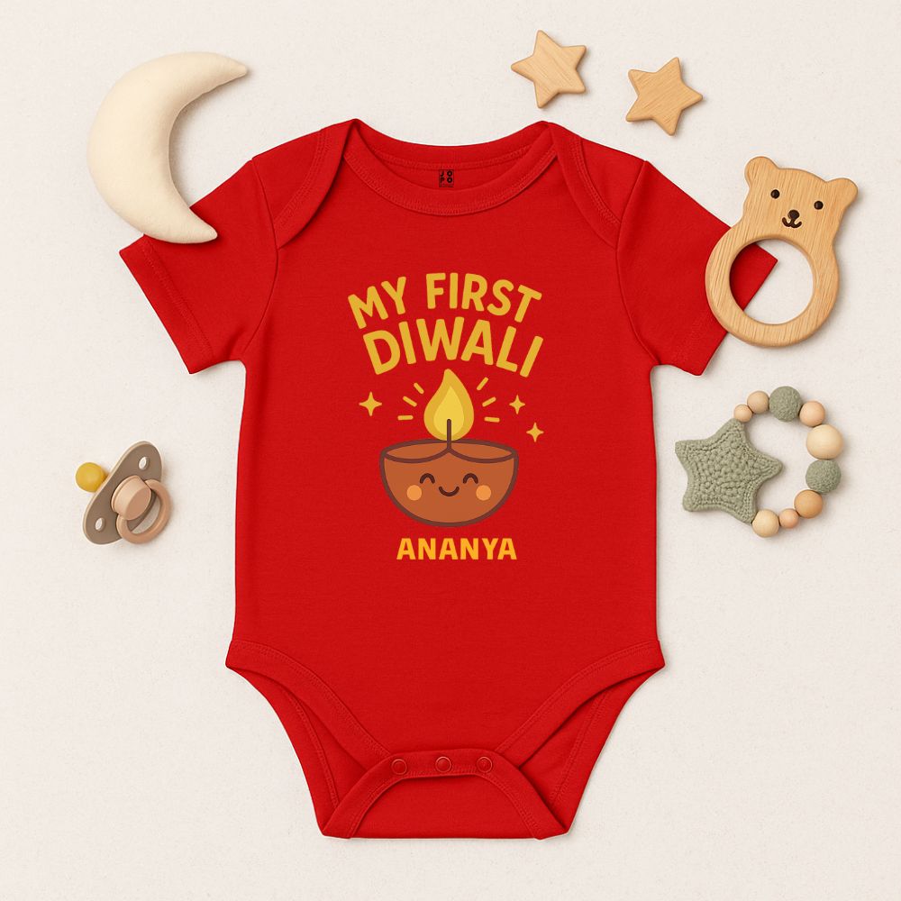First Diwali Baby Romper | Personalized Infant Onesie with Cute Diya Print