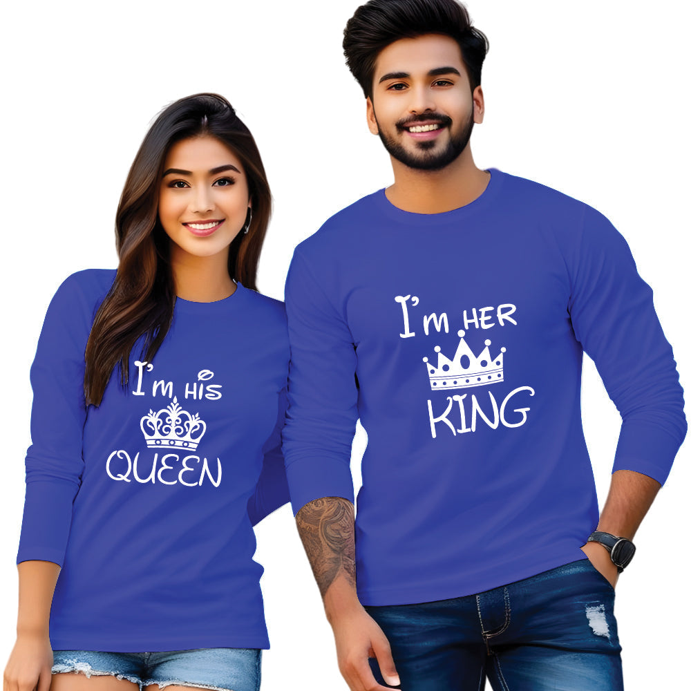 Couples King Queen Full Sleeve Printed T Shirt
