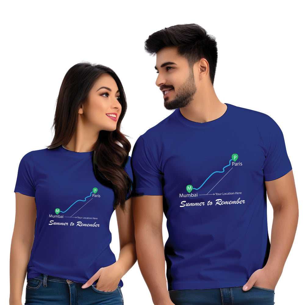 Mumbai to Paris Print Couple T Shirt