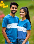 RoyalBlue-White Cut Sew Couple Tshirts