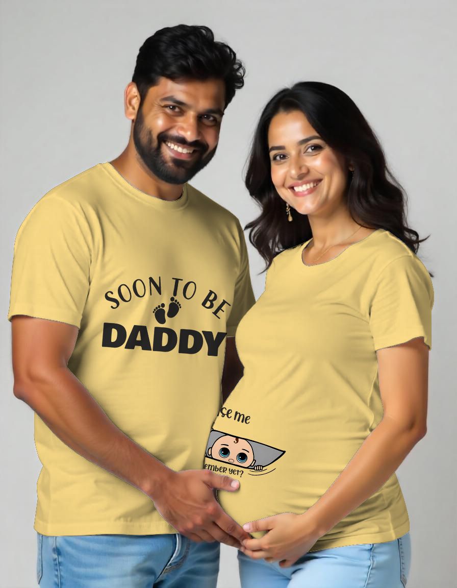 Soon to be Dad and Excuse Me Is It September Yet Maternity Couple Tshirt