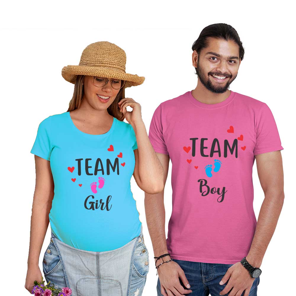 Team Boy & Team Girl Maternity Couple Tshirts
