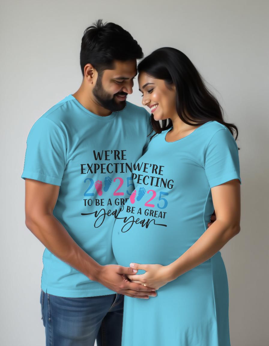 Expecting 2025 Maternity Couple Tshirt and Tshirt Dress
