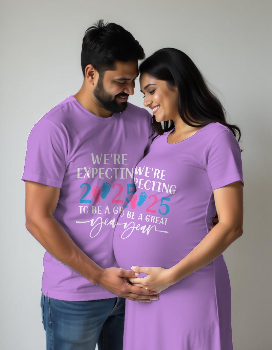Expecting 2025 Maternity Couple Tshirt and Tshirt Dress
