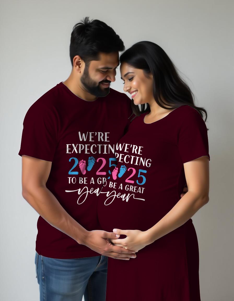 Expecting 2025 Maternity Couple Tshirt and Tshirt Dress
