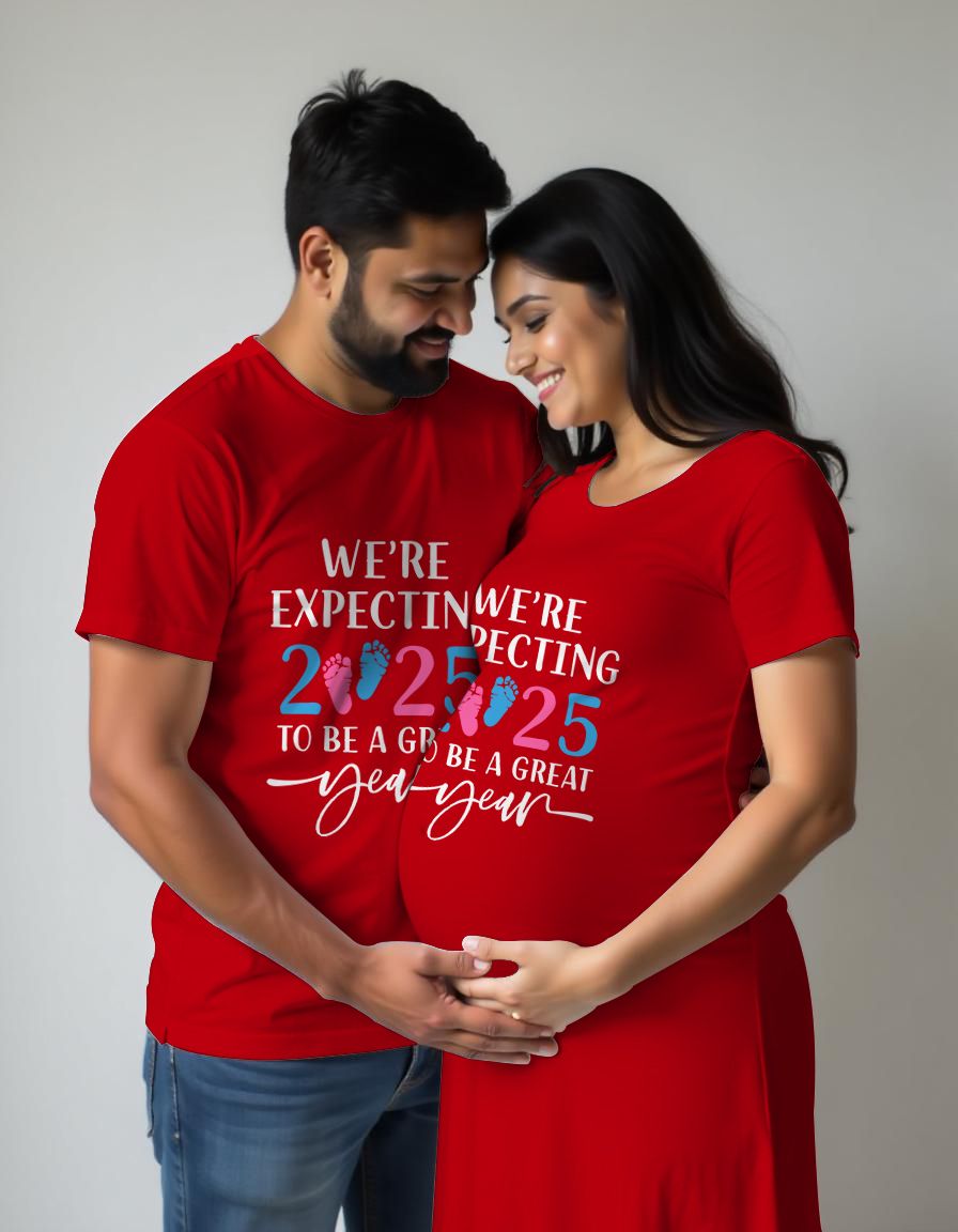 Expecting 2025 Maternity Couple Tshirt and Tshirt Dress