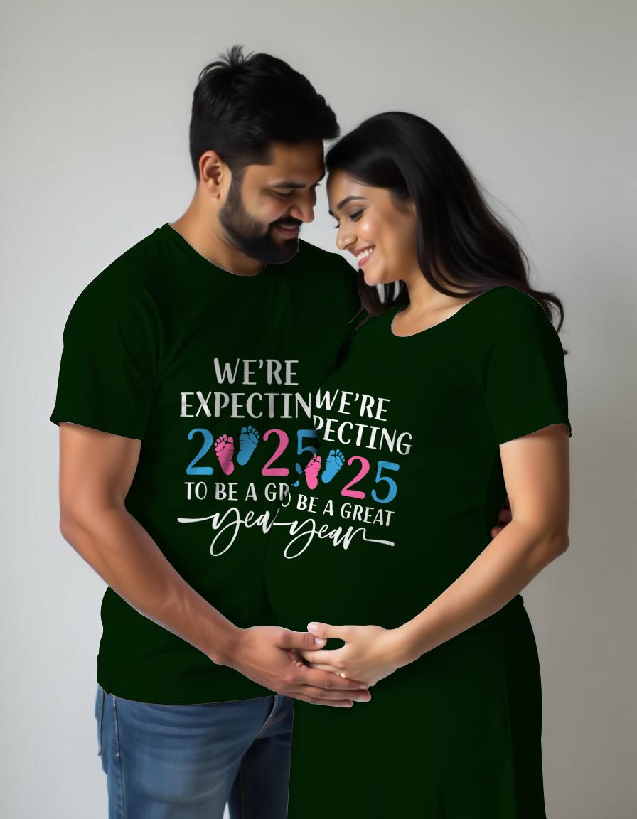 Expecting 2025 Maternity Couple Tshirt and Tshirt Dress