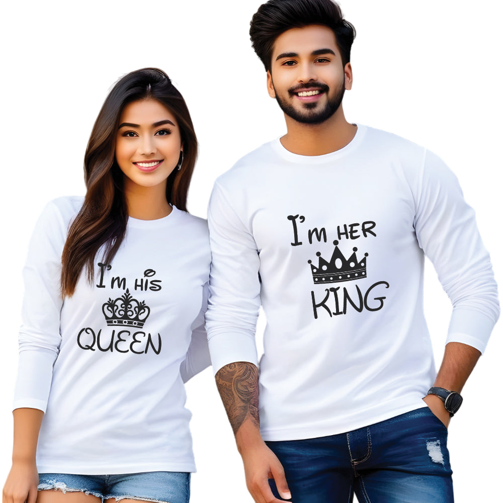 Couples King Queen Full Sleeve Printed T Shirt