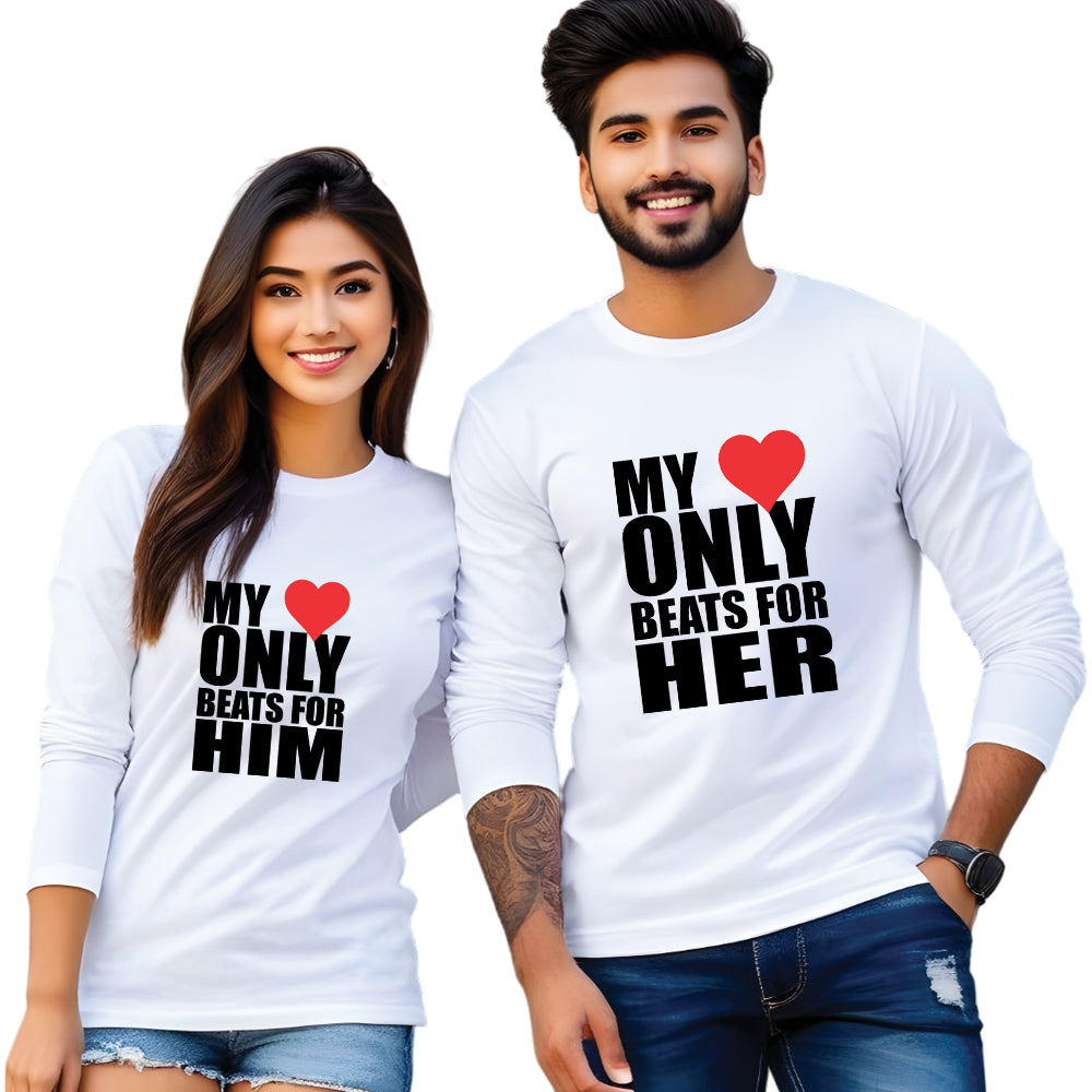 Full Sleeve Beats Printed Couple T Shirt