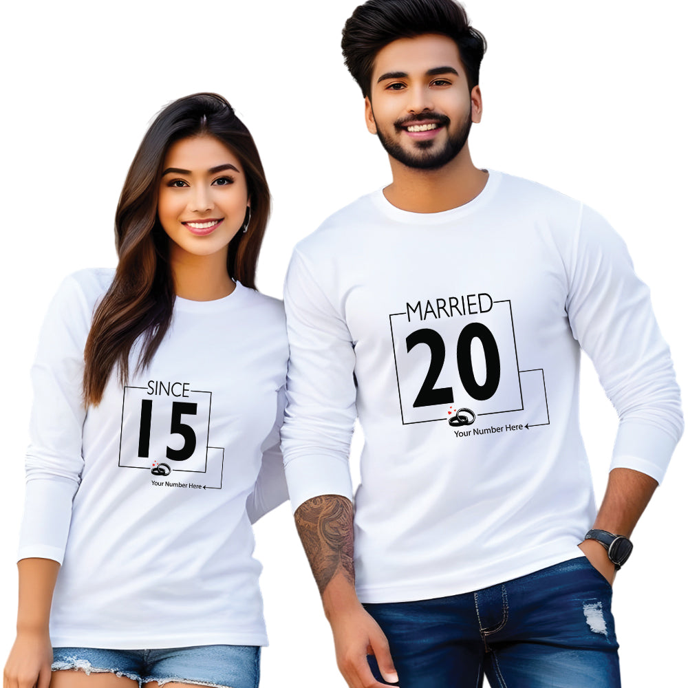 Married 20 & Since 15 Print Full Sleeve Couple T Shirt