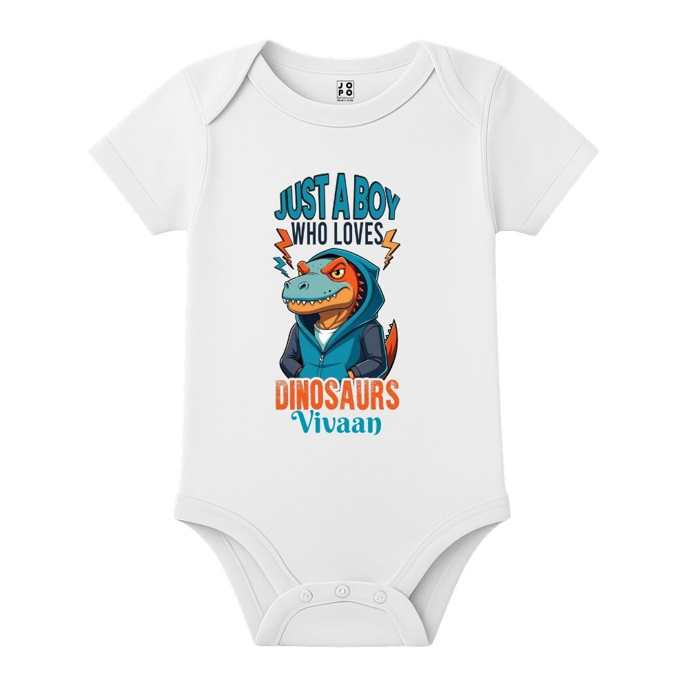 Just a Boy Who Loves Dinosaurs Baby Romper