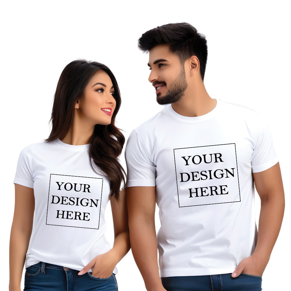 Your Design Here Print Couple T Shirt
