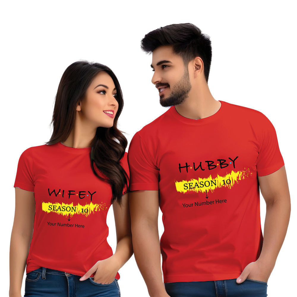 Hubby & Wifey Season 10 Half Sleeve Printed Couple T-shirt