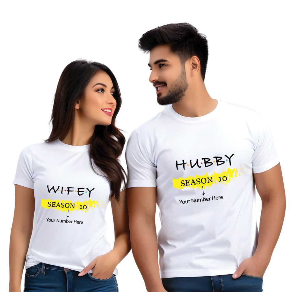 Hubby & Wifey Season 10 Half Sleeve Printed Couple T-shirt