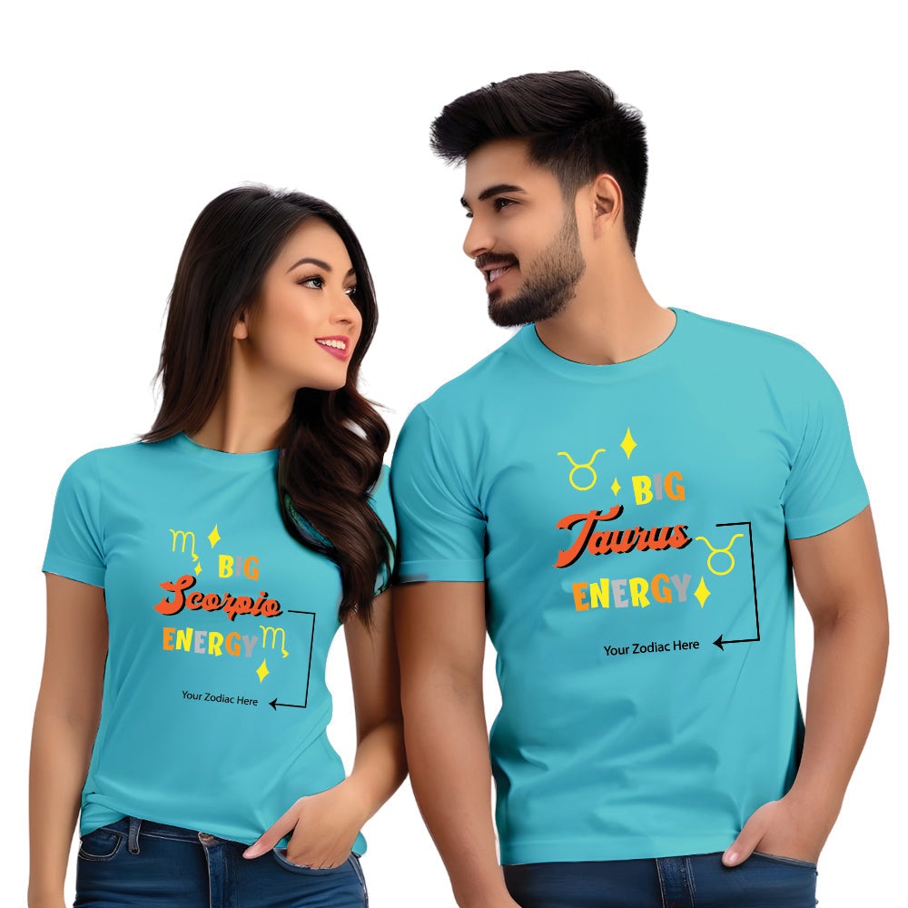 Half Sleeve Zodiac Print Couple T shirt