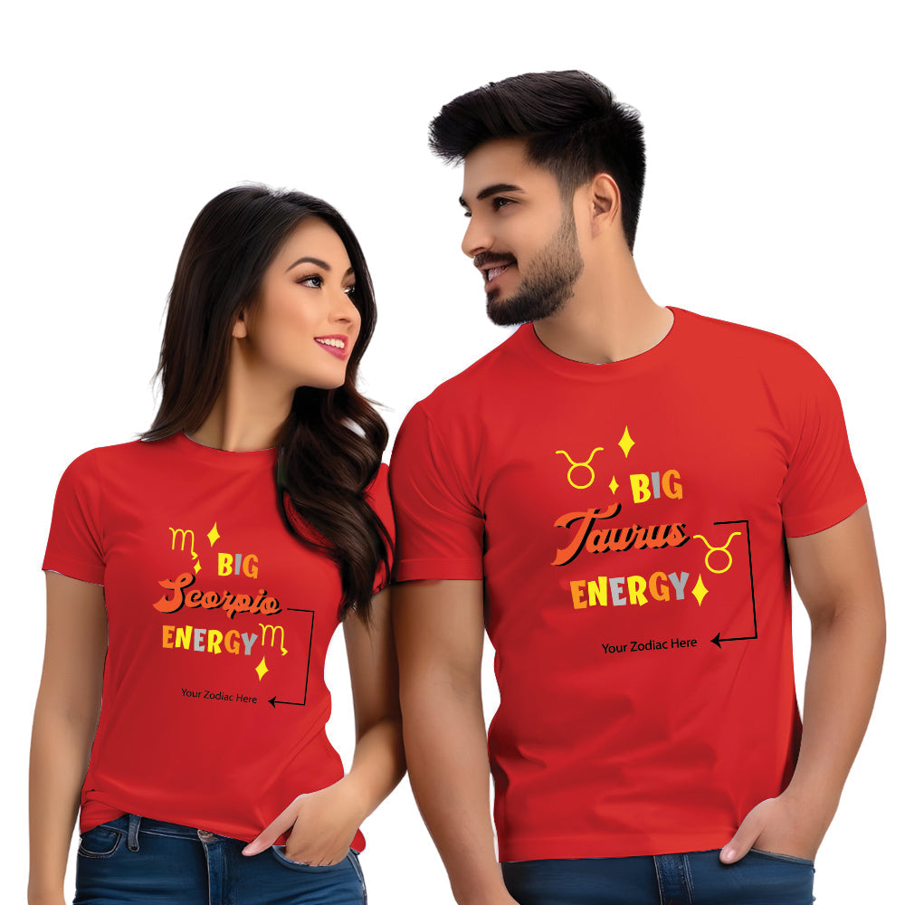 Half Sleeve Zodiac Print Couple T shirt