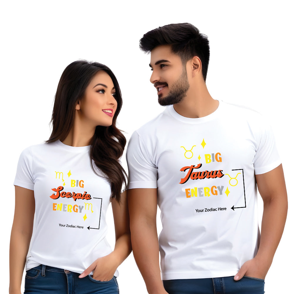 Half Sleeve Zodiac Print Couple T shirt
