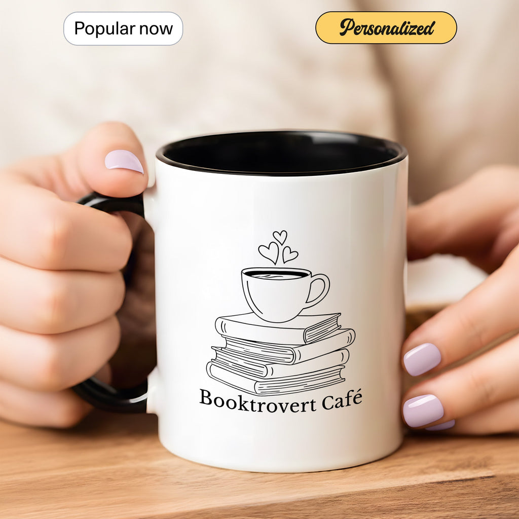 Booktrovert Cafe Mug – Book Lover Coffee Cup – Introvert Reader Gift – Multi Color Ringer Mug 11oz 15oz | Mug 104