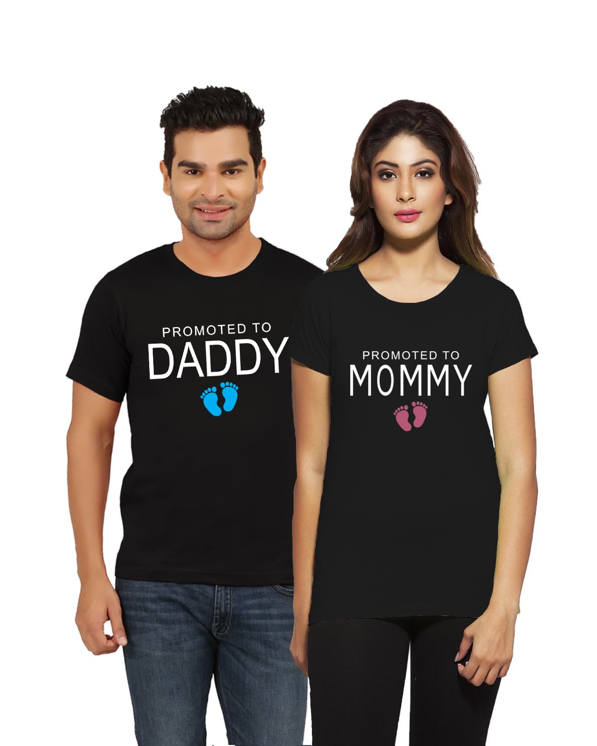 Promoted to Mommy Daddy Maternity Pregnancy Announcement Couple T Shirt for Photoshoot