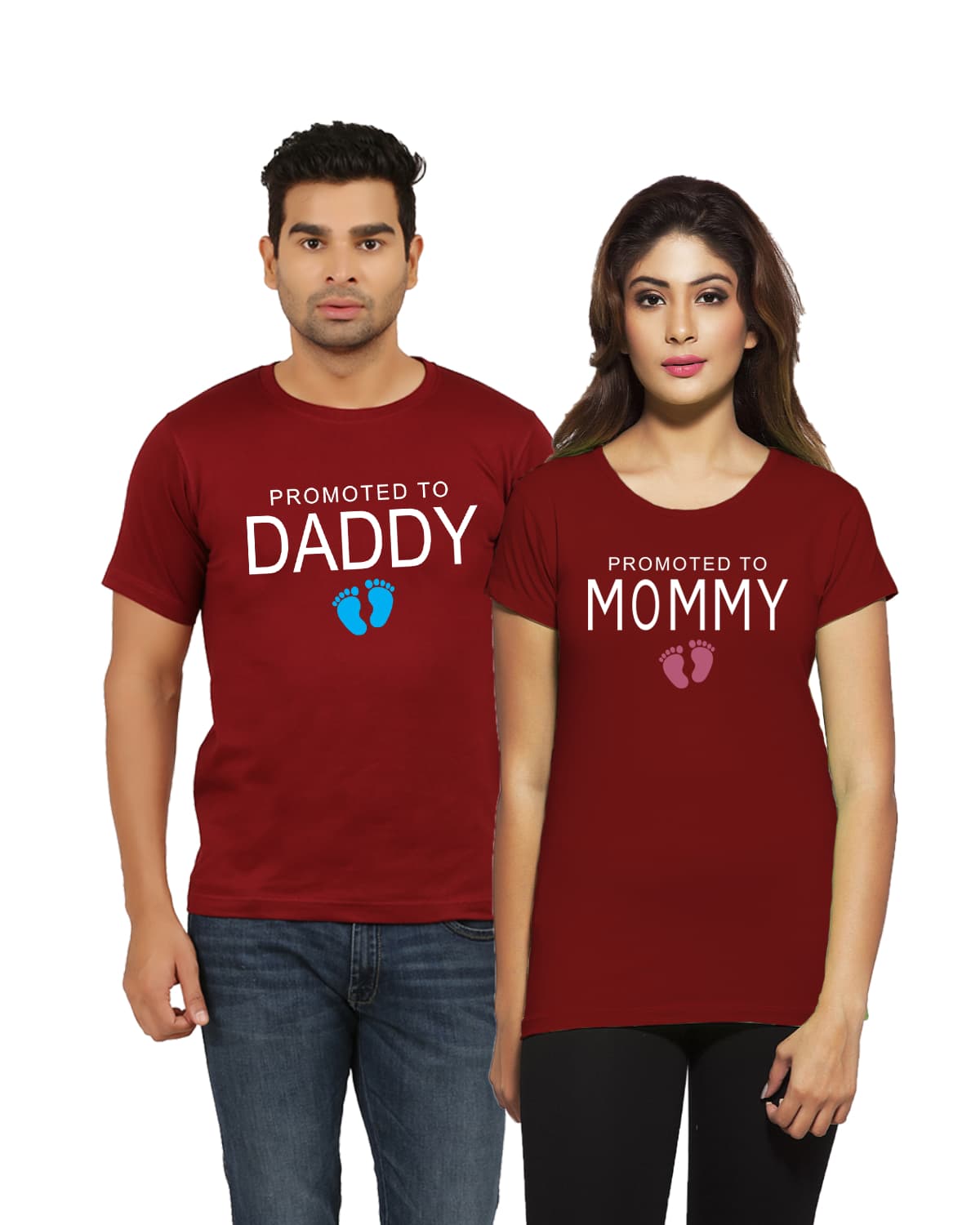 Promoted to Mommy Daddy Maternity Pregnancy Announcement Couple T Shirt for Photoshoot