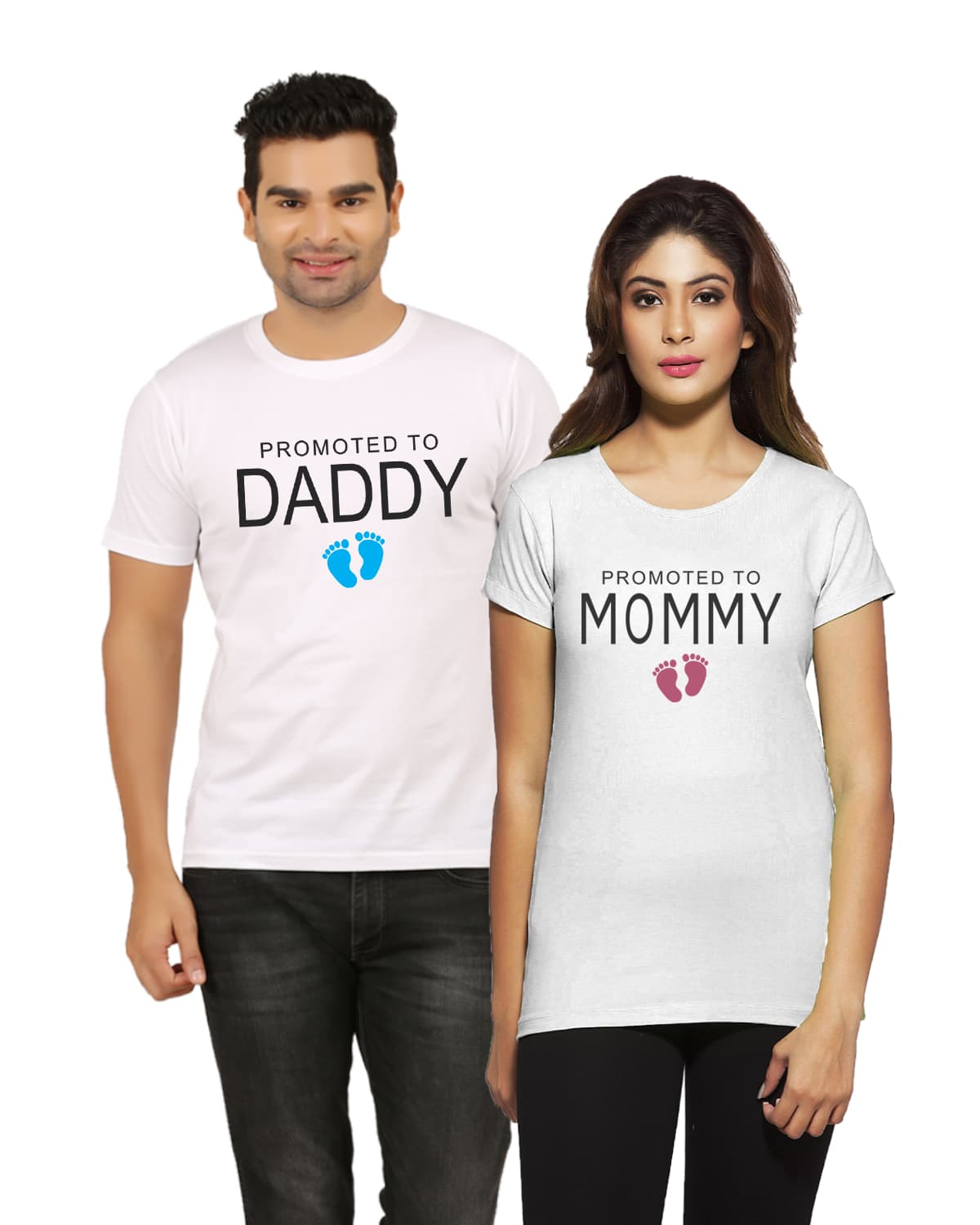Promoted to Mommy Daddy Maternity Pregnancy Announcement Couple T Shirt for Photoshoot
