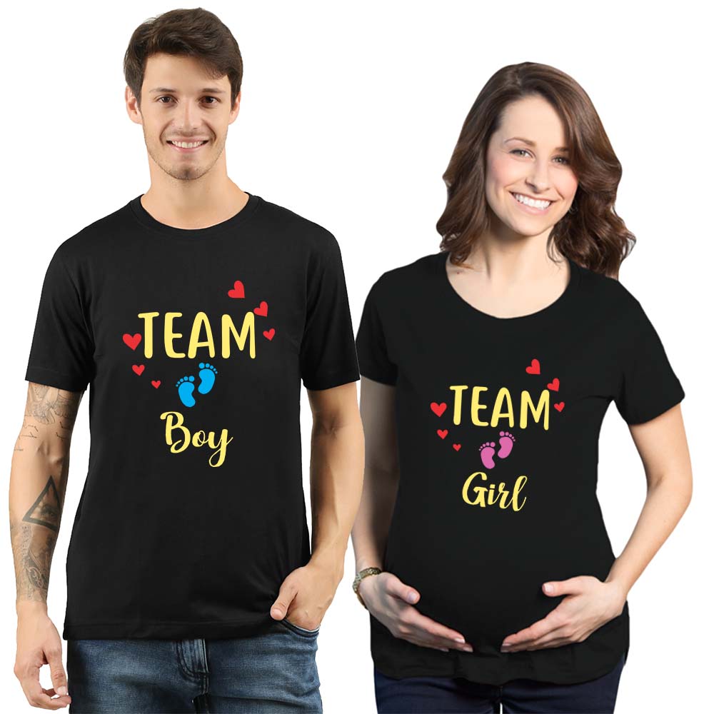 Team Boy & Team Girl Maternity Couple Tshirts